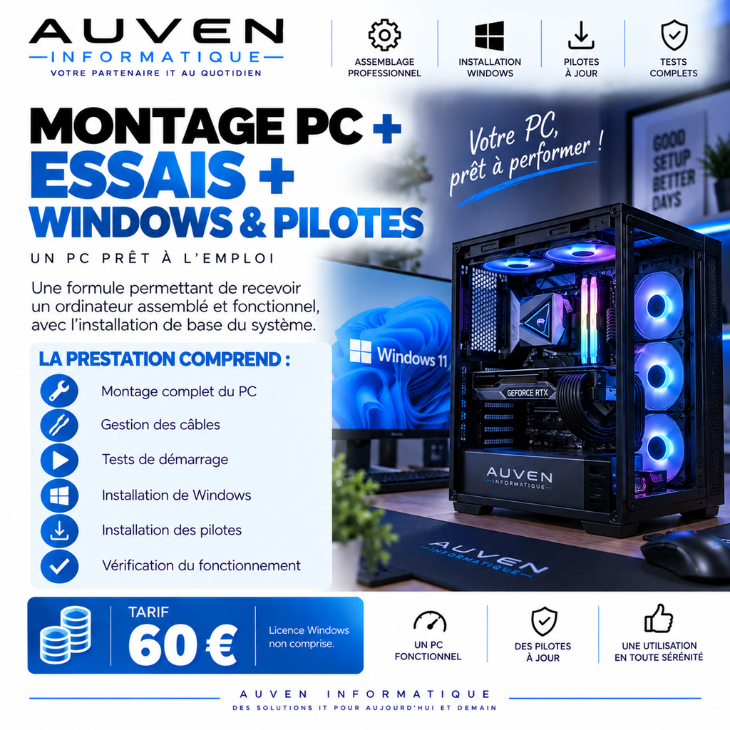 Montage PC + essais + Windows & pilotes