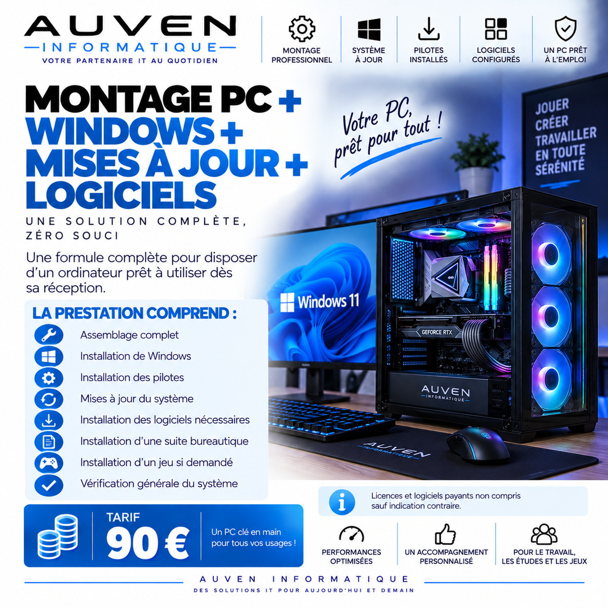 Montage PC + Windows + mises à jour + logiciels